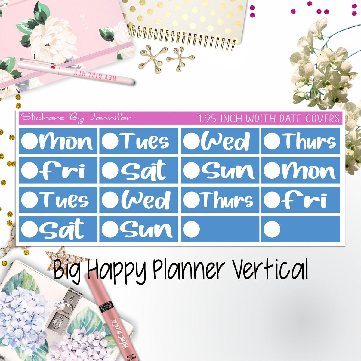 Date Covers 1.95 inch Width Quarter Box Labels 235 for Big Happy Planner Vertical Planner Stickers