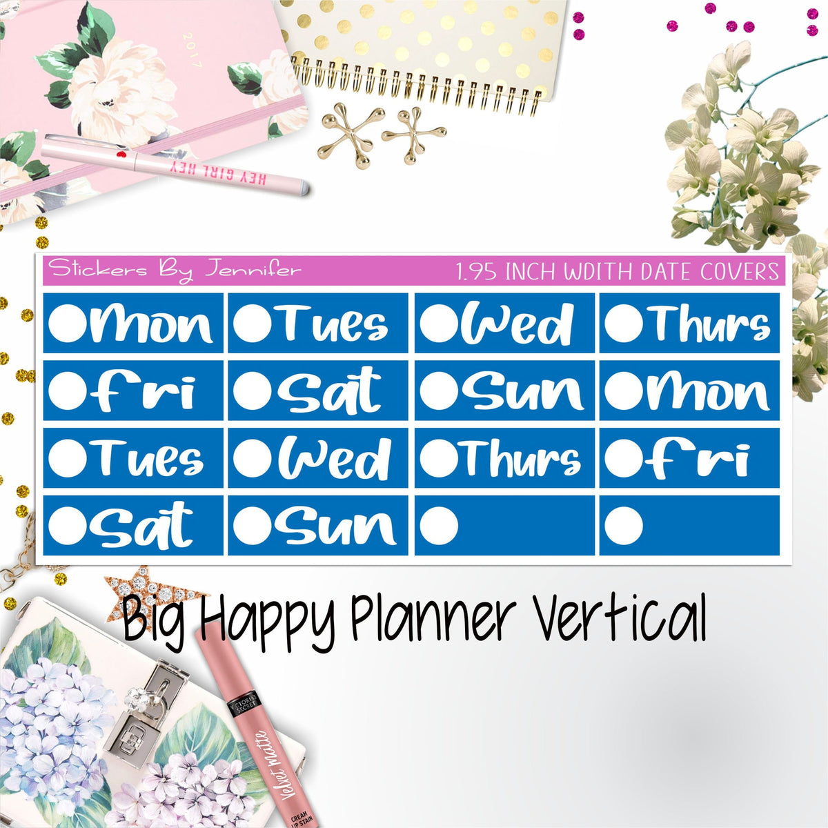 Date Covers 1.95 inch Width Quarter Box Labels 236 for Big Happy Planner Vertical Planner Stickers