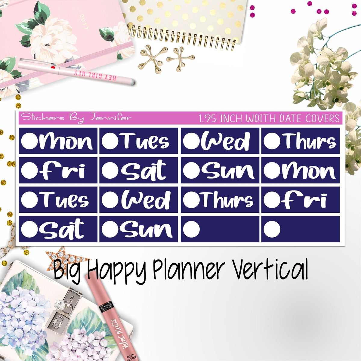 Date Covers 1.95 inch Width Quarter Box Labels 240 for Big Happy Planner Vertical Planner Stickers