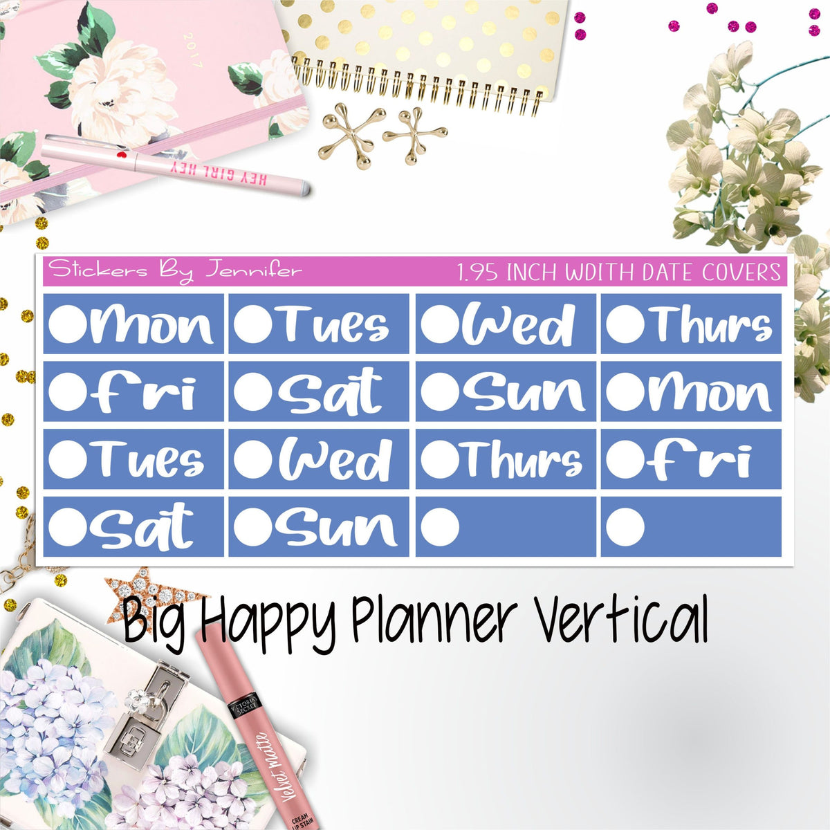 Date Covers 1.95 inch Width Quarter Box Labels 242 for Big Happy Planner Vertical Planner Stickers