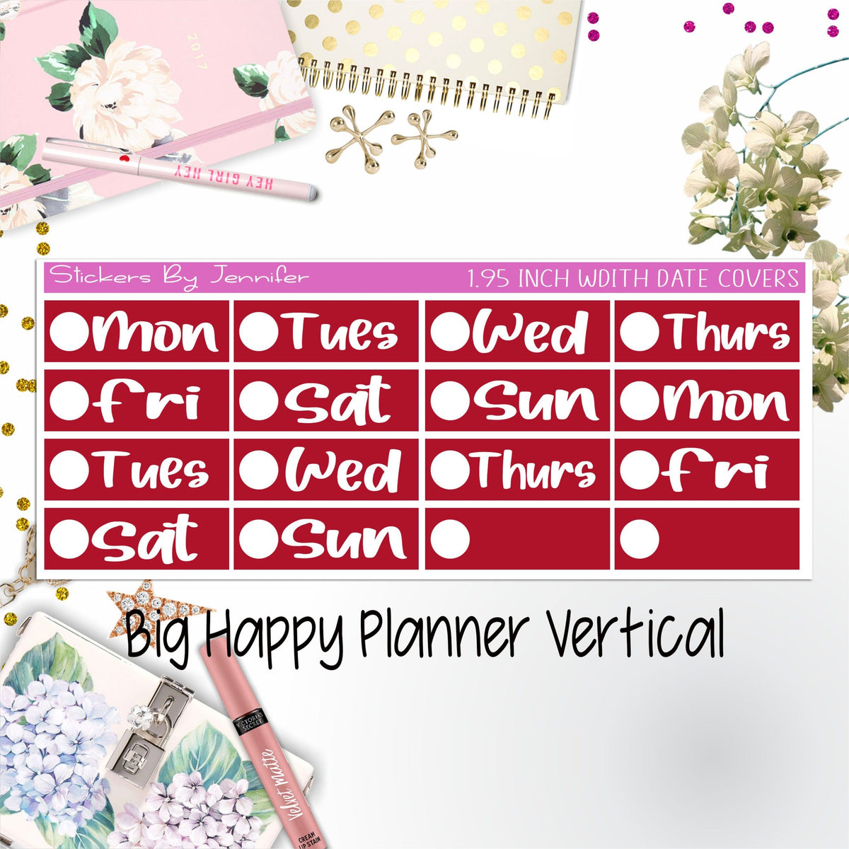 Date Covers 1.95 inch Width Quarter Box Labels 274 for Big Happy Planner Vertical Planner Stickers