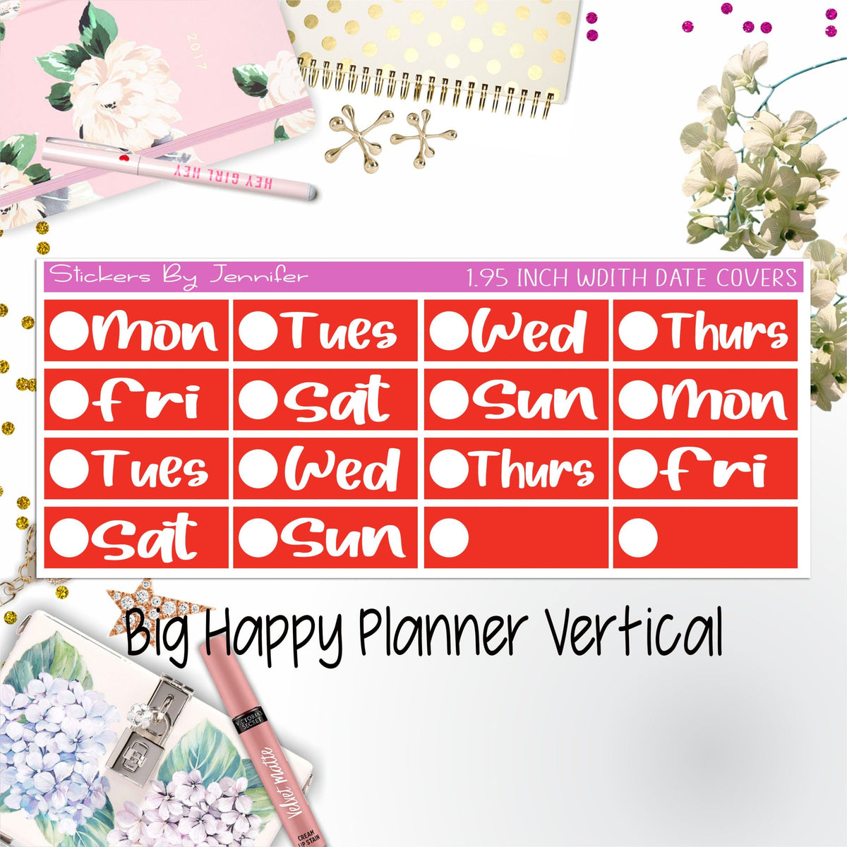 Date Covers 1.95 inch Width Quarter Box Labels 275 for Big Happy Planner Vertical Planner Stickers