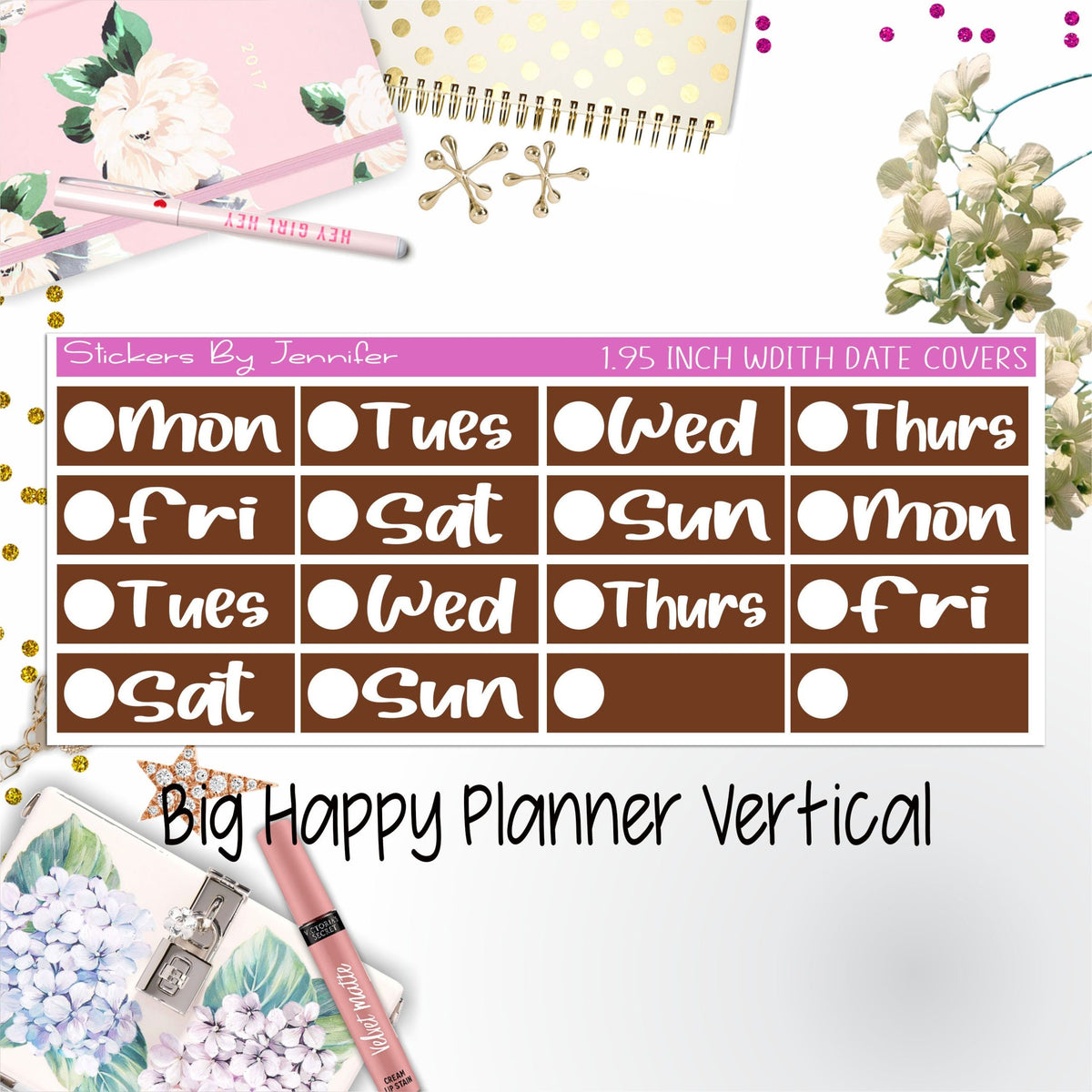 Date Covers 1.95 inch Width Quarter Box Labels 292 for Big Happy Planner Vertical Planner Stickers