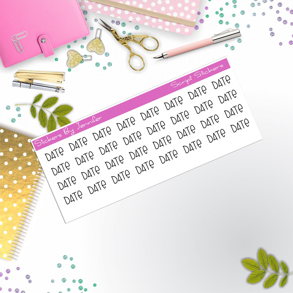 Date Script Stickers, Typography Stickers, Planner Stickers