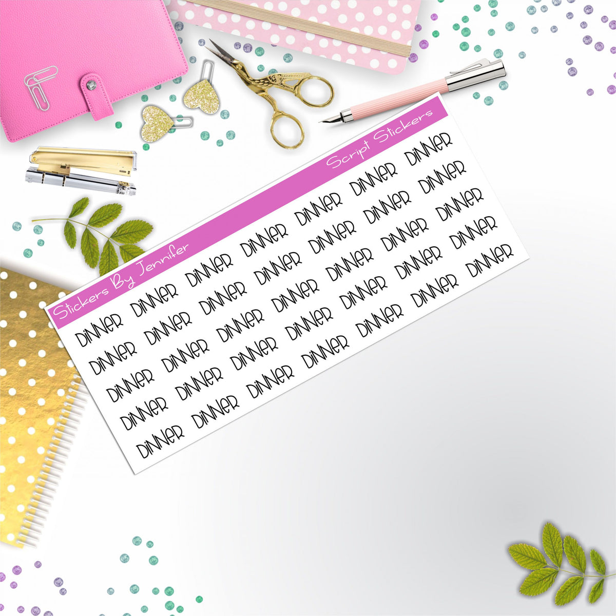 Dinner Script Stickers, Typography Stickers, Planner Stickers
