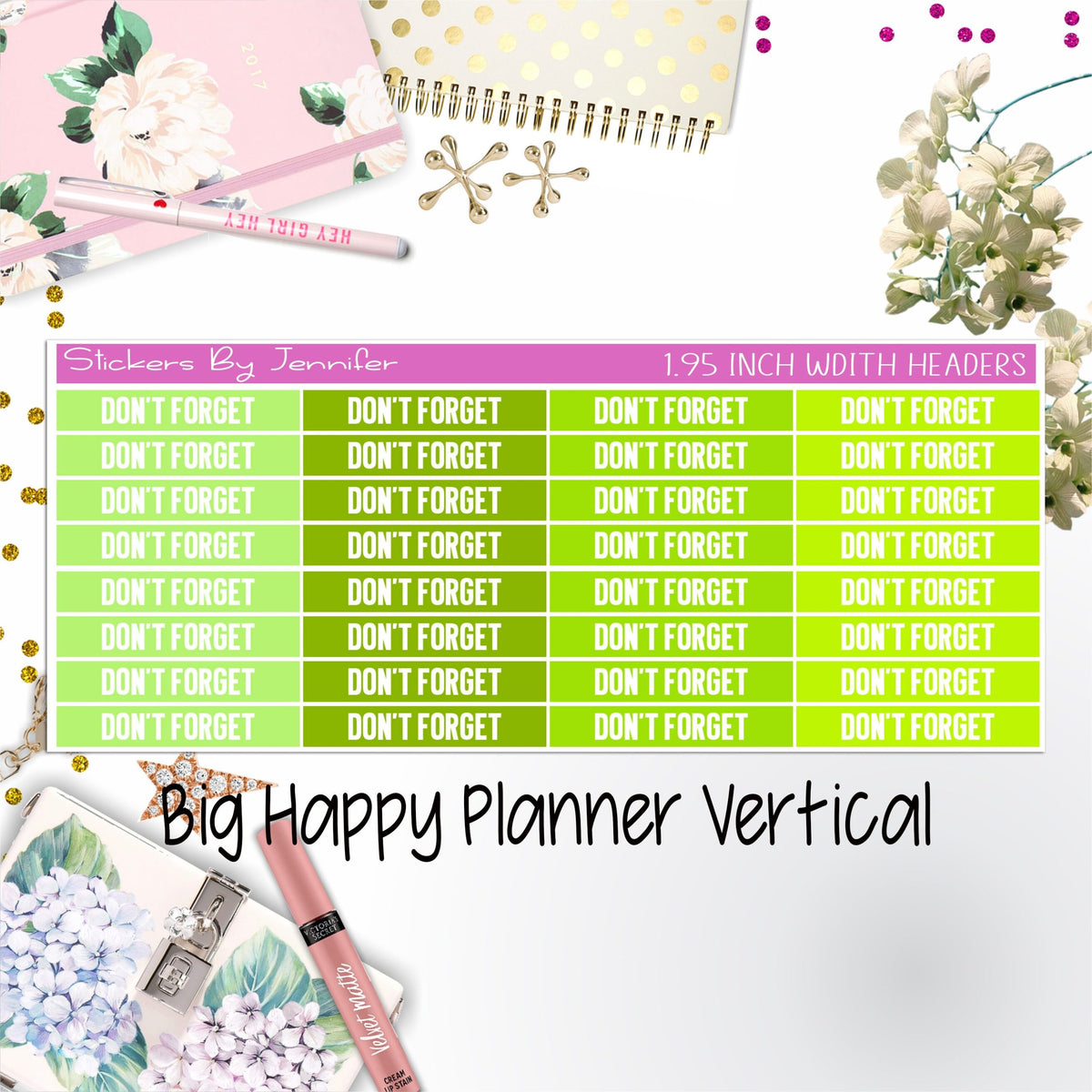 Don't Forget Headers 1.95 inch Width 085 for Big Happy Planner Vertical Planner Stickers