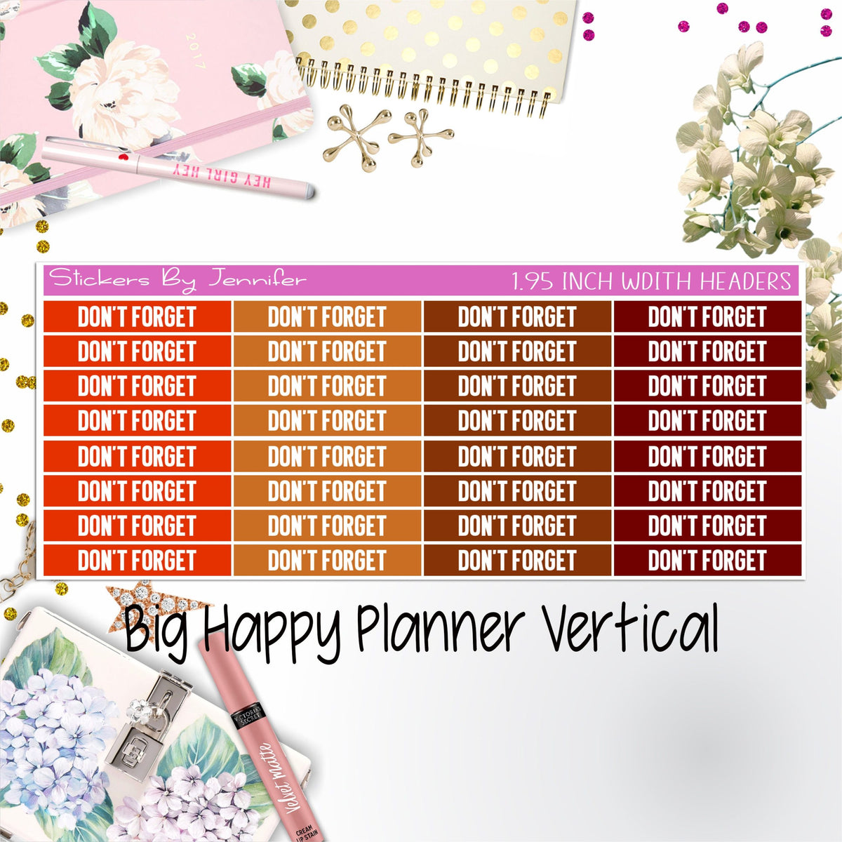 Don't Forget Headers 1.95 inch Width 088 for Big Happy Planner Vertical Planner Stickers
