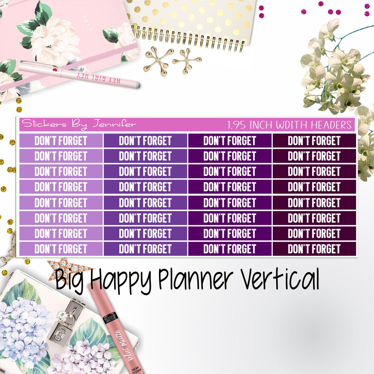 Don't Forget Headers 1.95 inch Width 092 for Big Happy Planner Vertical Planner Stickers