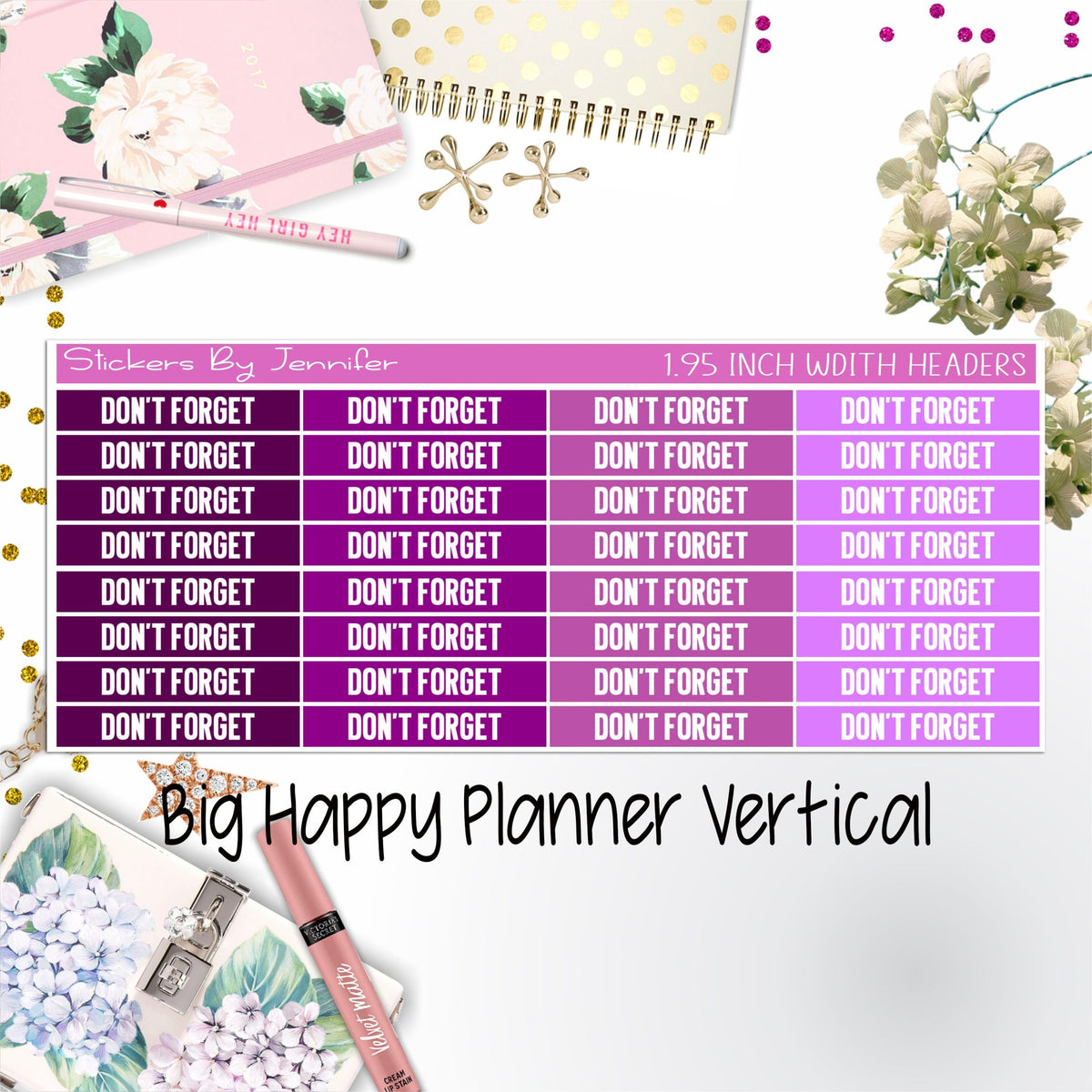 Don't Forget Headers 1.95 inch Width 093 for Big Happy Planner Vertical Planner Stickers