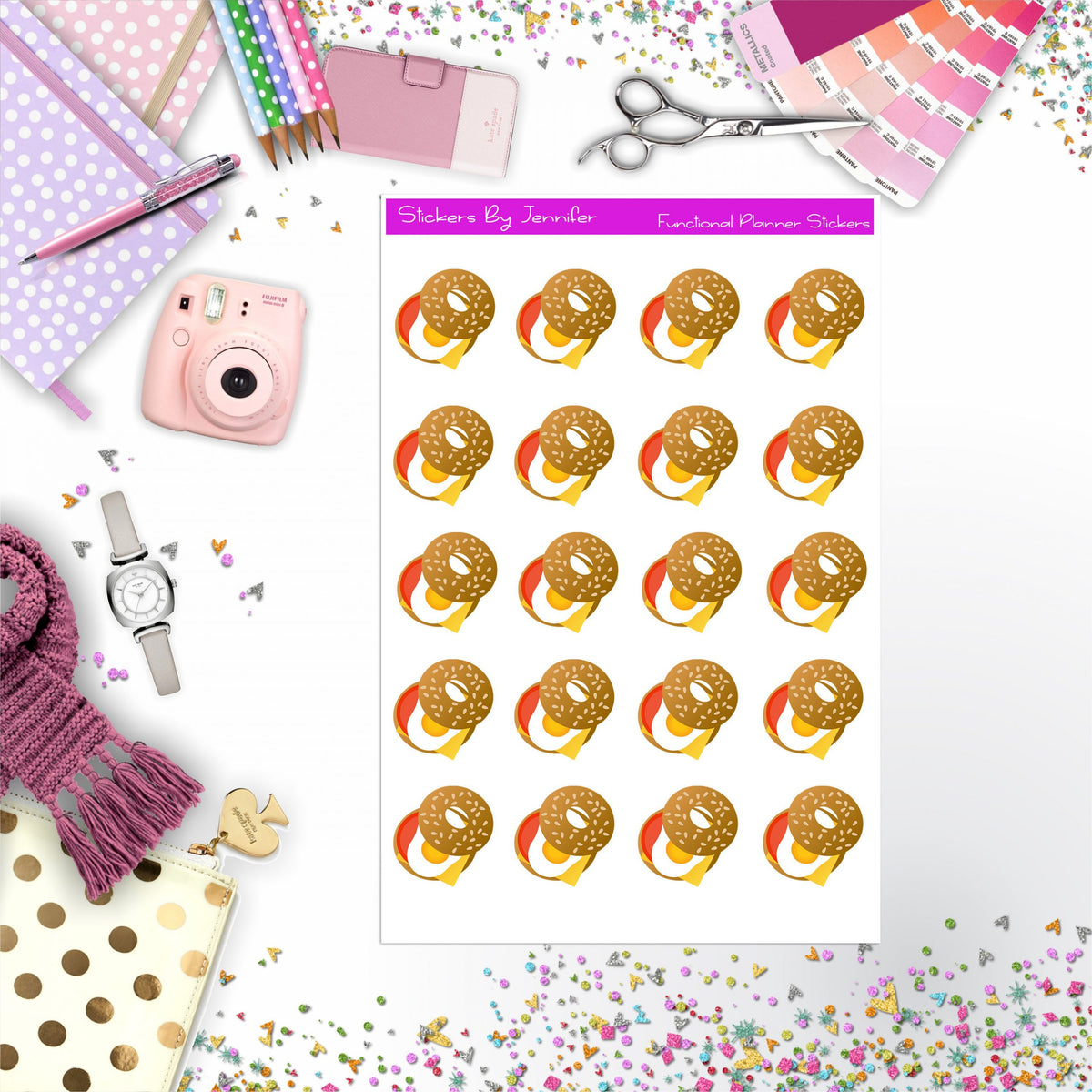 Egg Bagel Stickers, Planner Stickers, Journal Stickers, Functional Planner Stickers, Stationary Stickers