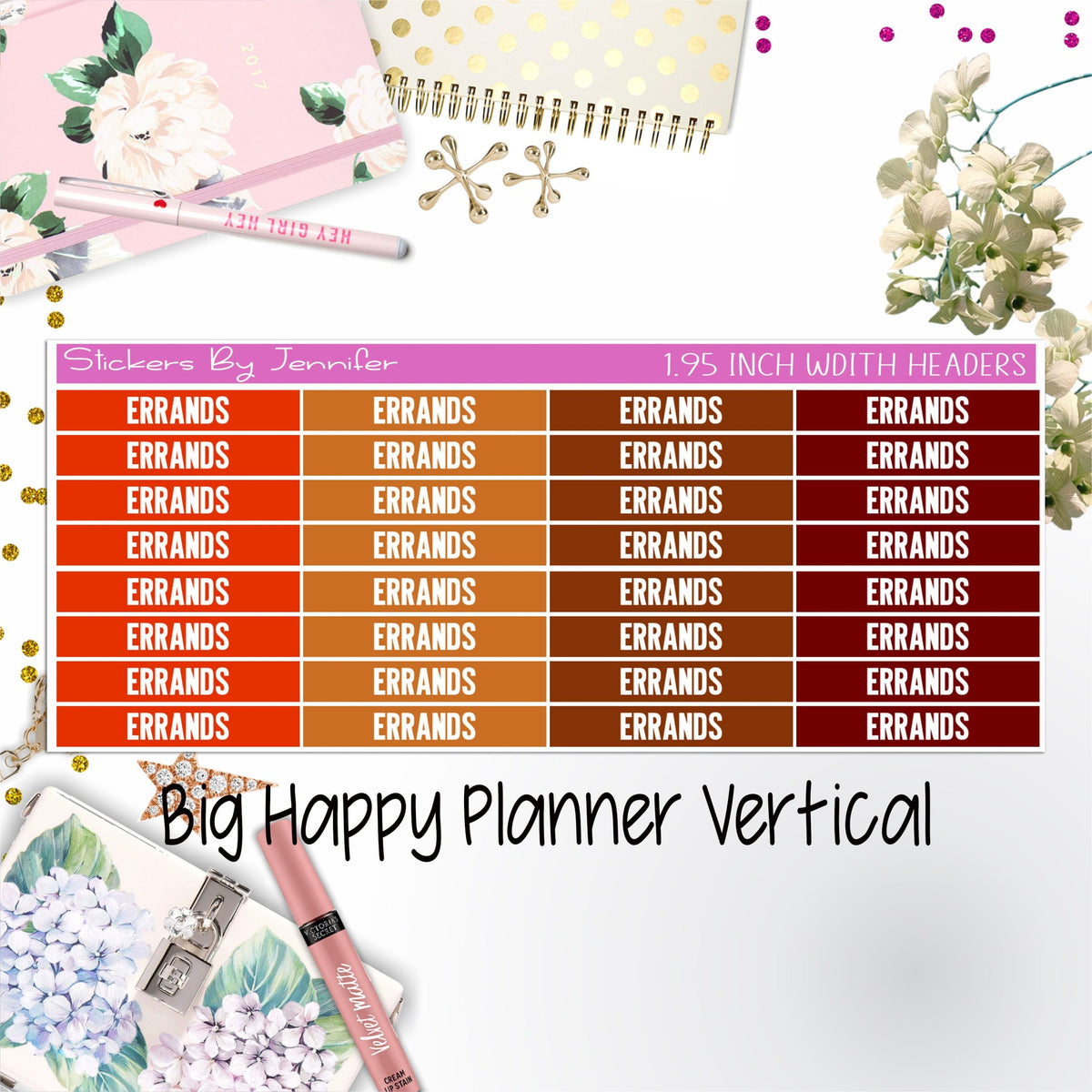 Errands Headers 1.95 inch Width 113 for Big Happy Planner Vertical Planner Stickers