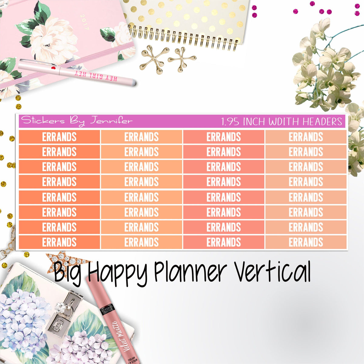 Errands Headers 1.95 inch Width 122 for Big Happy Planner Vertical Planner Stickers