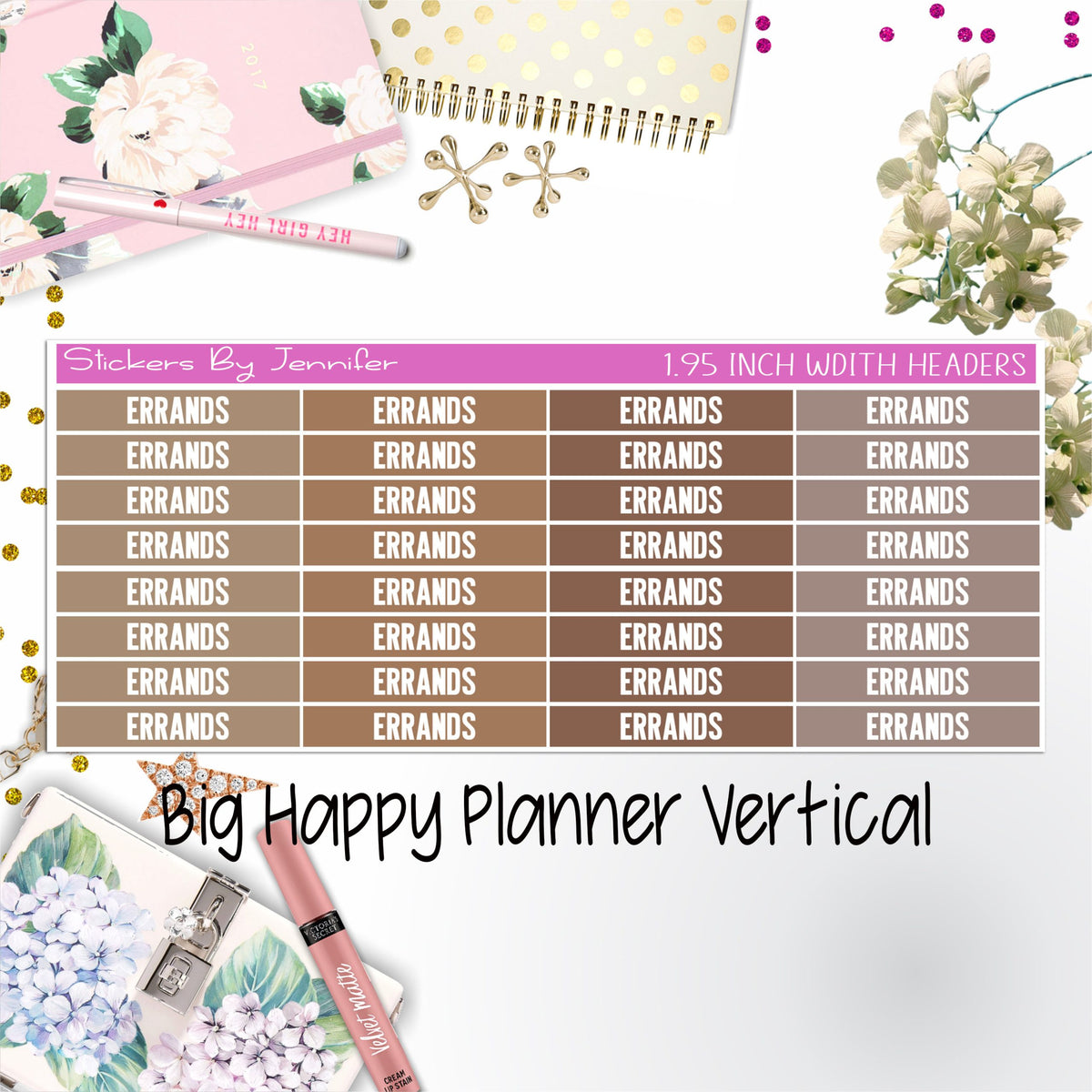 Errands Headers 1.95 inch Width 124 for Big Happy Planner Vertical Planner Stickers