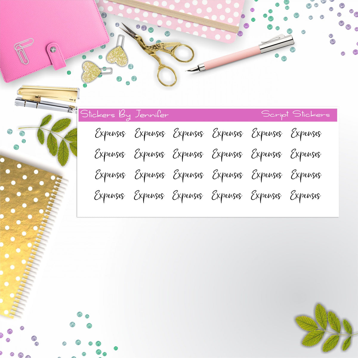 Expenses Script Stickers, Typography Stickers, Planner Stickers, Journal Stickers, Functional Planner Stickers, Stationary Stickers