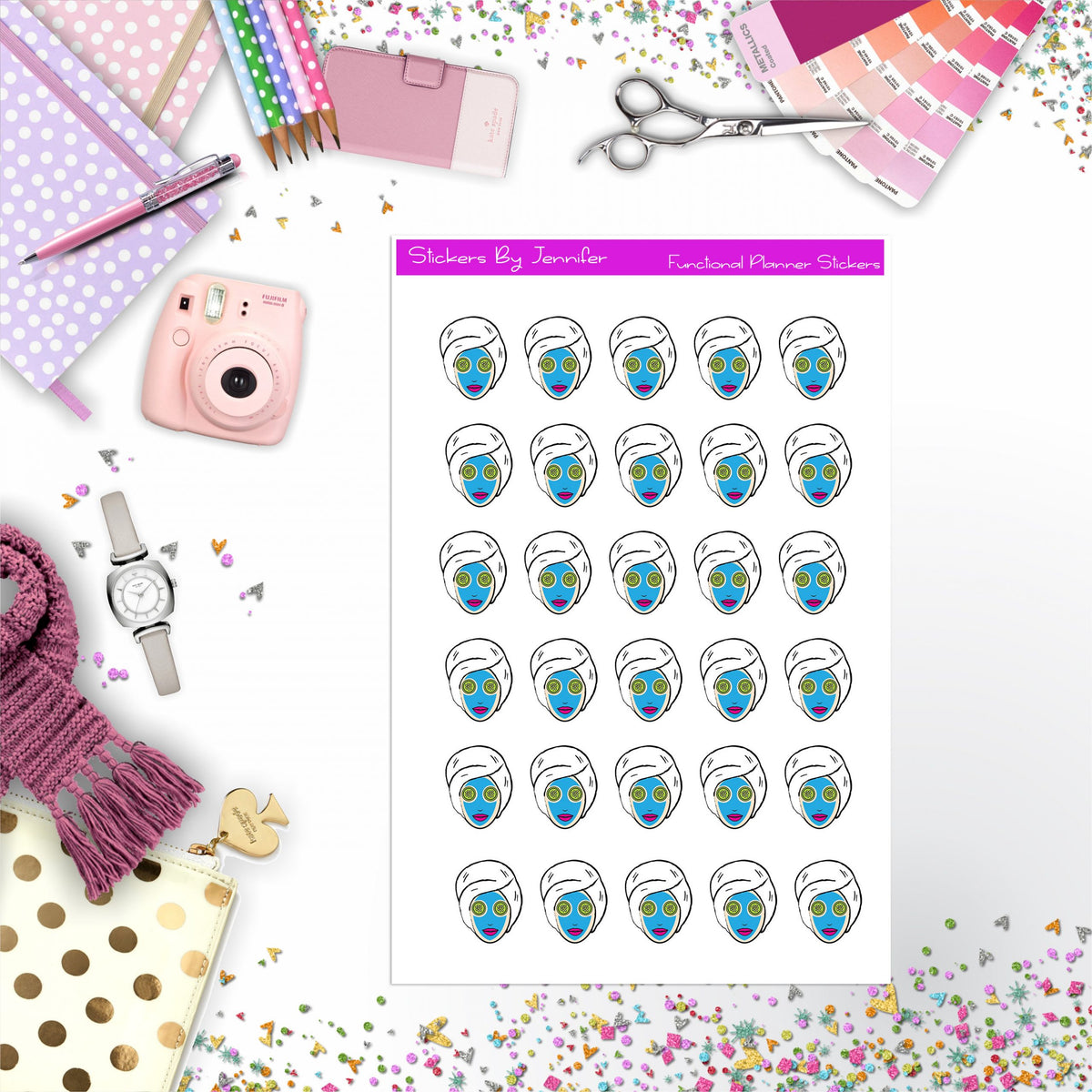 Facial Stickers, Planner Stickers, Journal Stickers, Functional Planner Stickers, Stationary Stickers