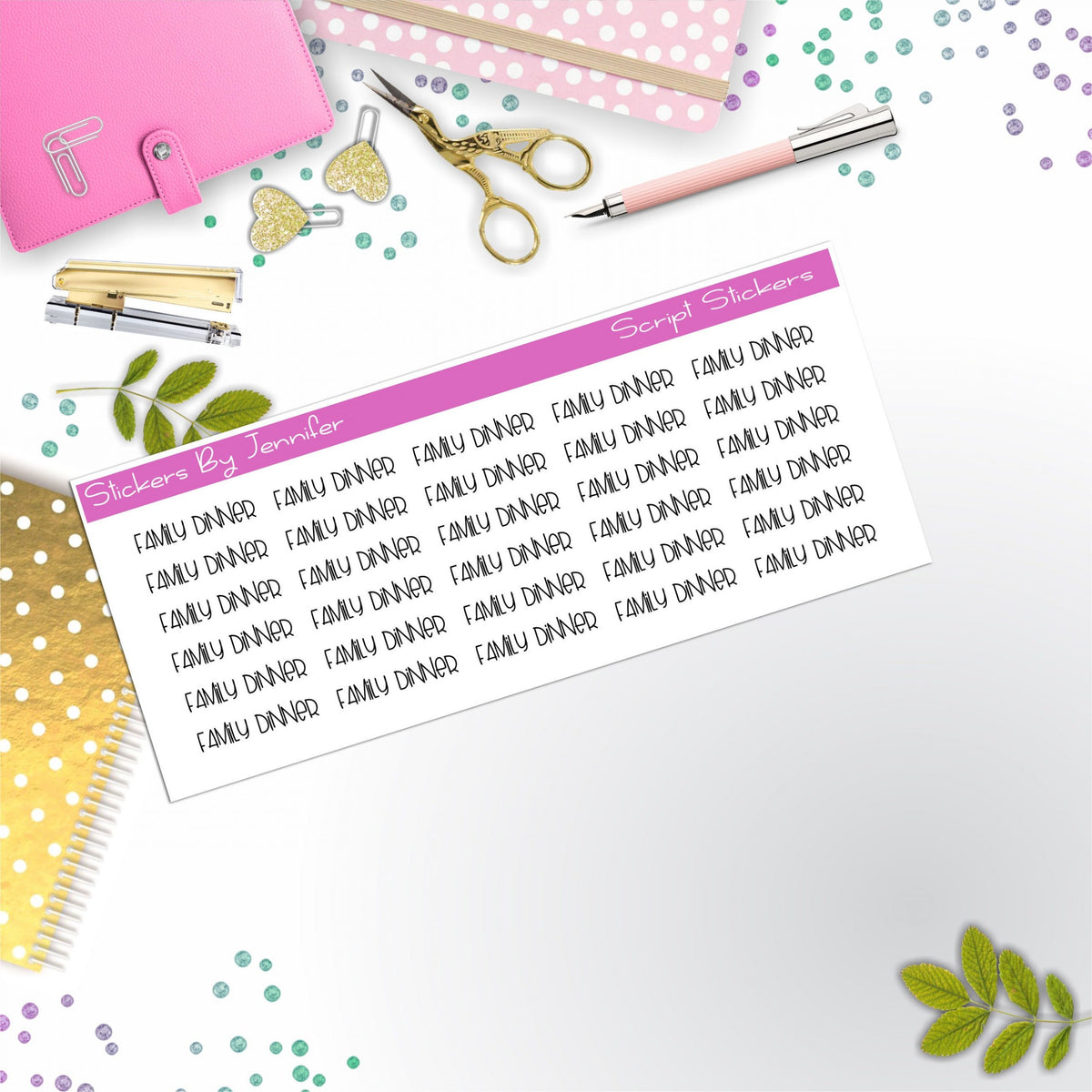 Family Dinner Script Stickers, Typography Stickers, Planner Stickers
