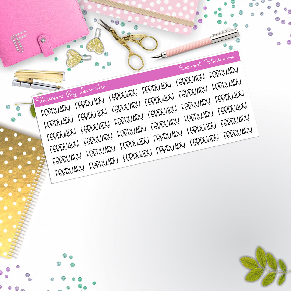 February Script Stickers, Typography Stickers, Planner Stickers