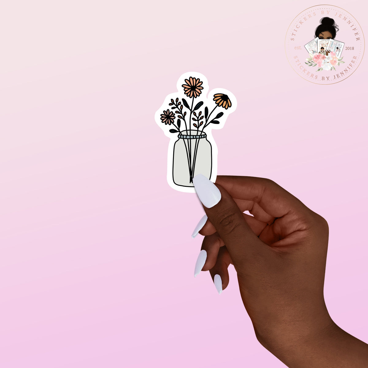Floral Mason Jar Vinyl Sticker