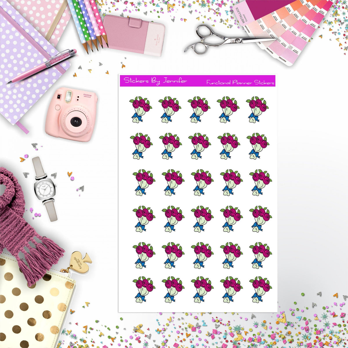 Flower Stickers, Planner Stickers, Journal Stickers, Functional Planner Stickers, Stationary Stickers