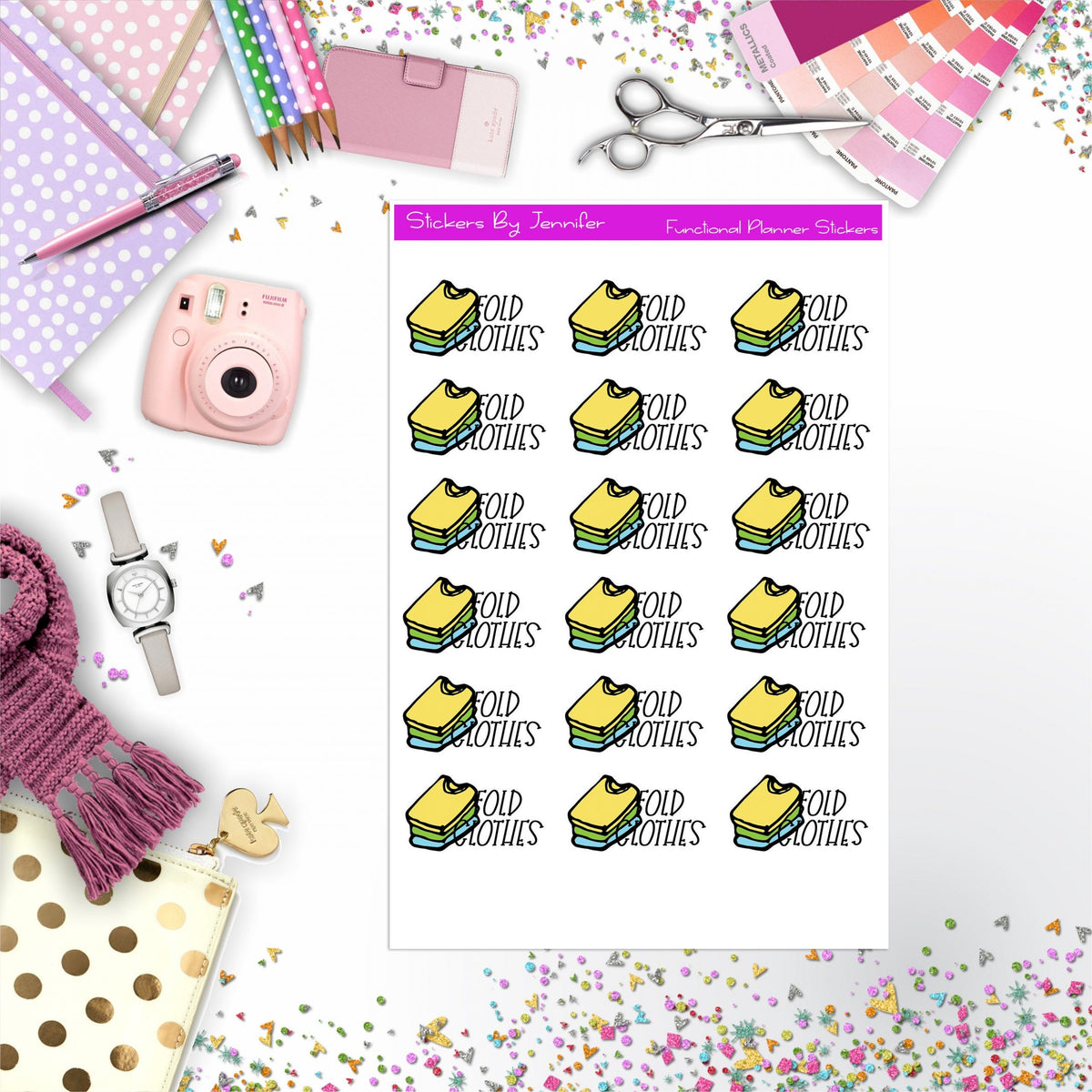 Fold Clothes Stickers, Planner Stickers, Journal Stickers, Functional Planner Stickers, Stationary Stickers