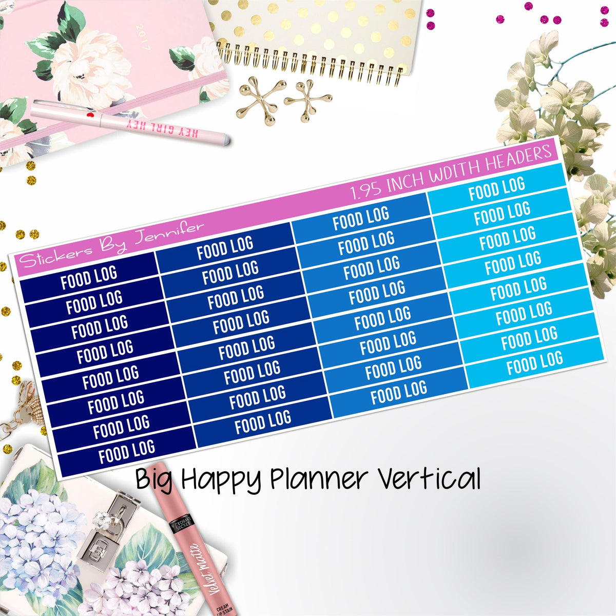 Food Log Headers 1.95 inch Width 754 for Big Happy Planner Vertical Planner Stickers