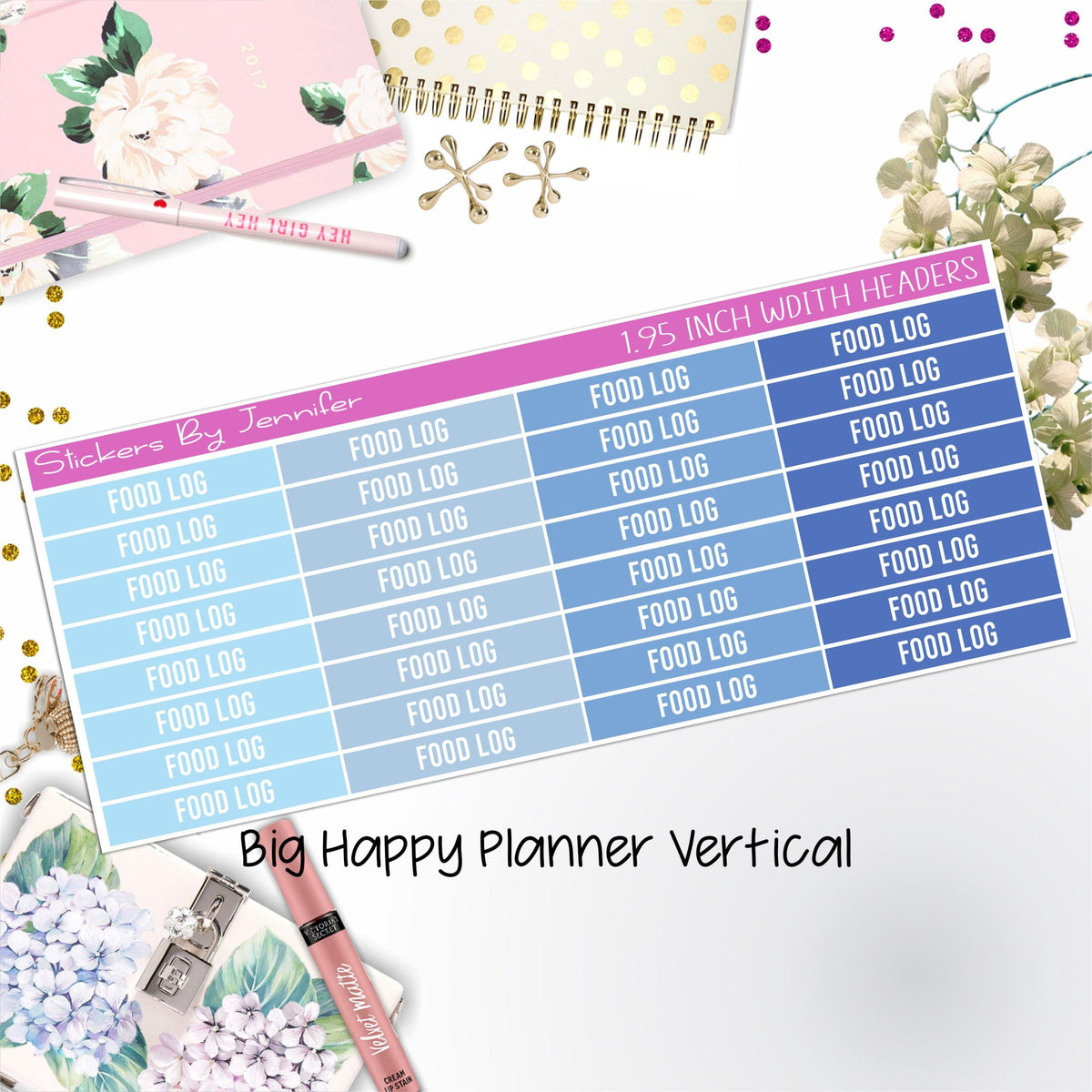 Food Log Headers 1.95 inch Width 755 for Big Happy Planner Vertical Planner Stickers