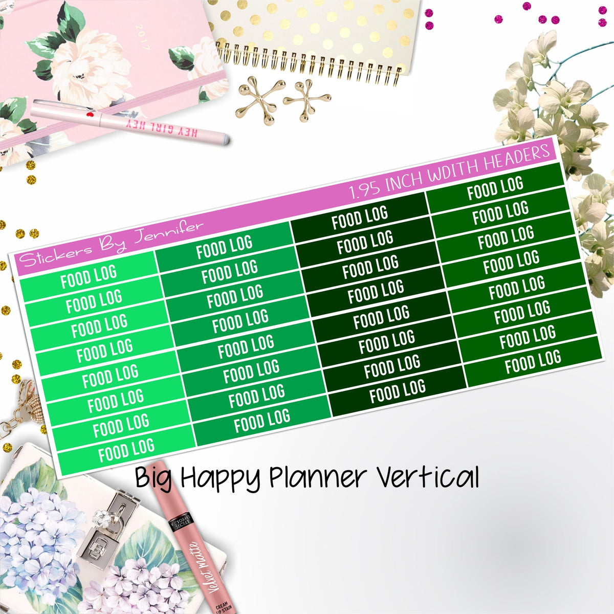 Food Log Headers 1.95 inch Width 760 for Big Happy Planner Vertical Planner Stickers