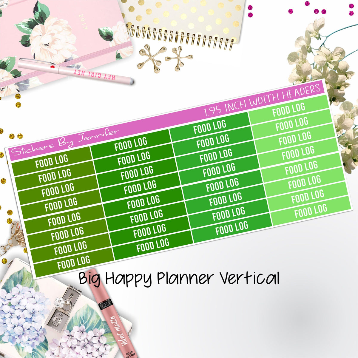 Food Log Headers 1.95 inch Width 761 for Big Happy Planner Vertical Planner Stickers