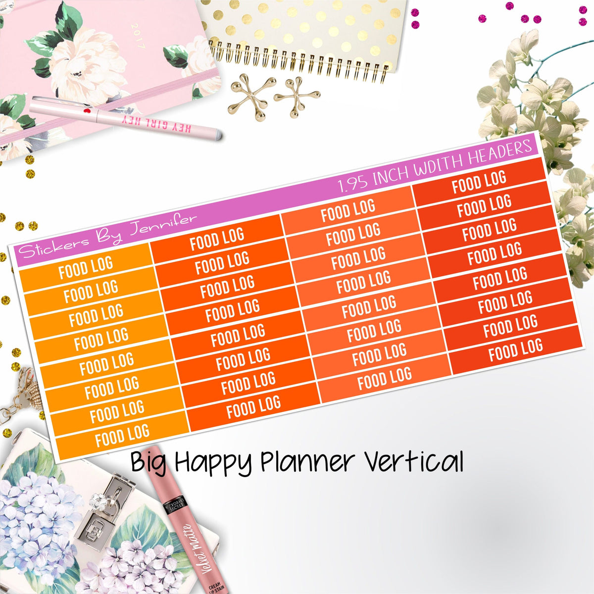 Food Log Headers 1.95 inch Width 764 for Big Happy Planner Vertical Planner Stickers