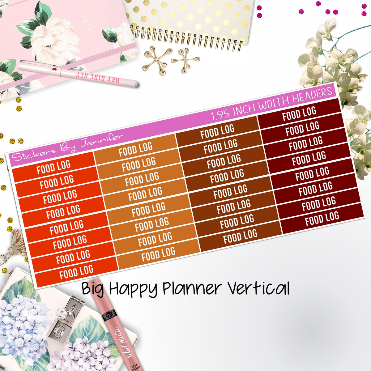 Food Log Headers 1.95 inch Width 765 for Big Happy Planner Vertical Planner Stickers