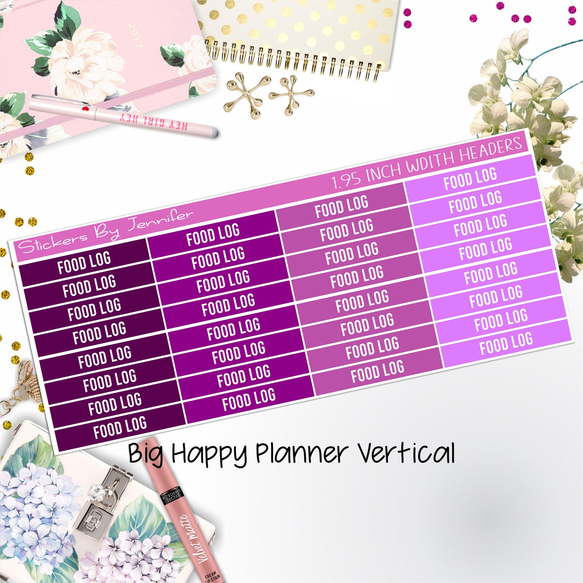 Food Log Headers 1.95 inch Width 770 for Big Happy Planner Vertical Planner Stickers