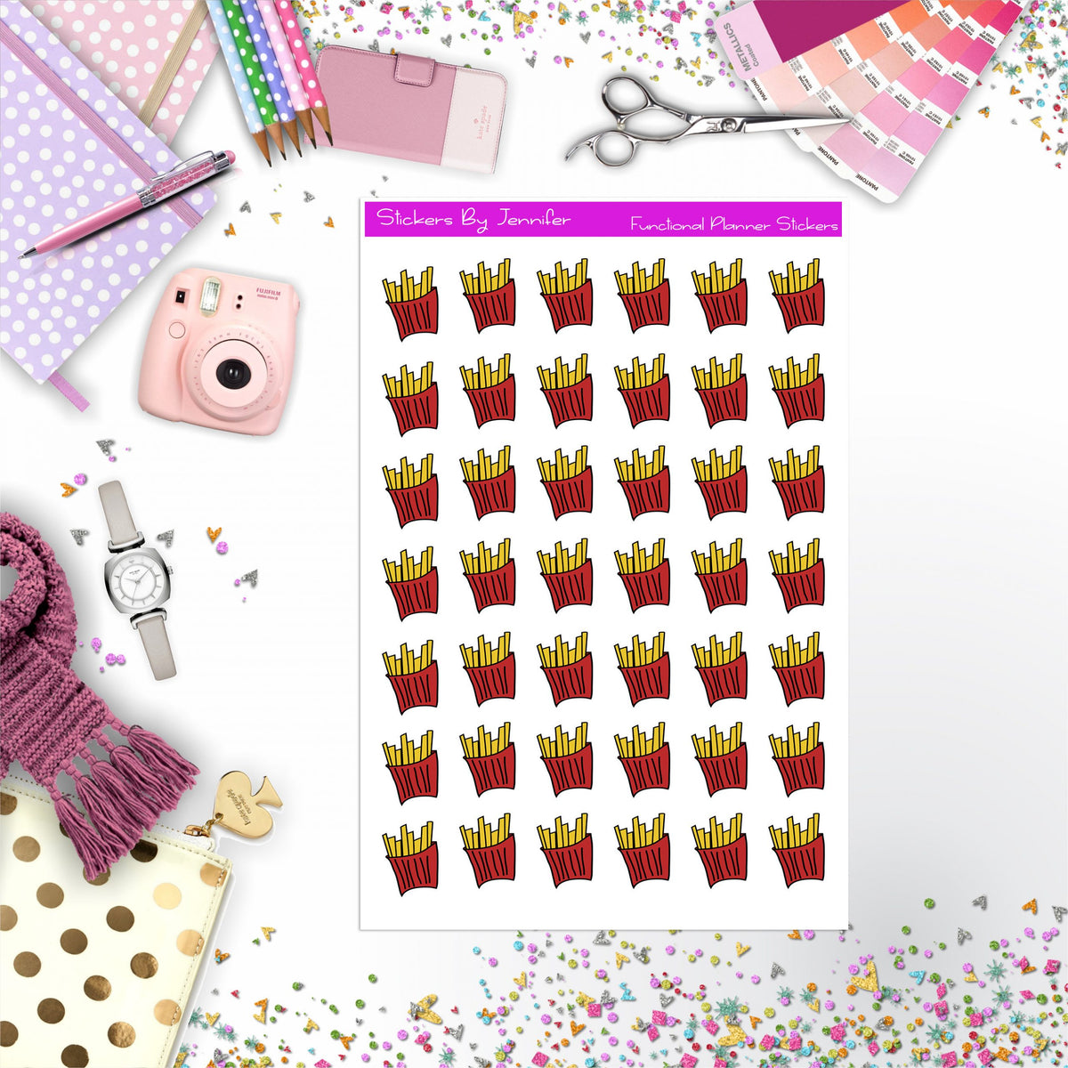 French Fry Stickers, Planner Stickers, Journal Stickers, Functional Planner Stickers, Stationary Stickers