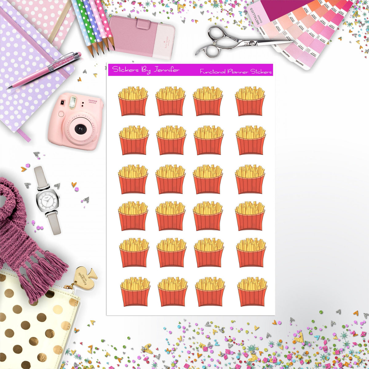 Fries Stickers, Planner Stickers, Journal Stickers, Functional Planner Stickers, Stationary Stickers