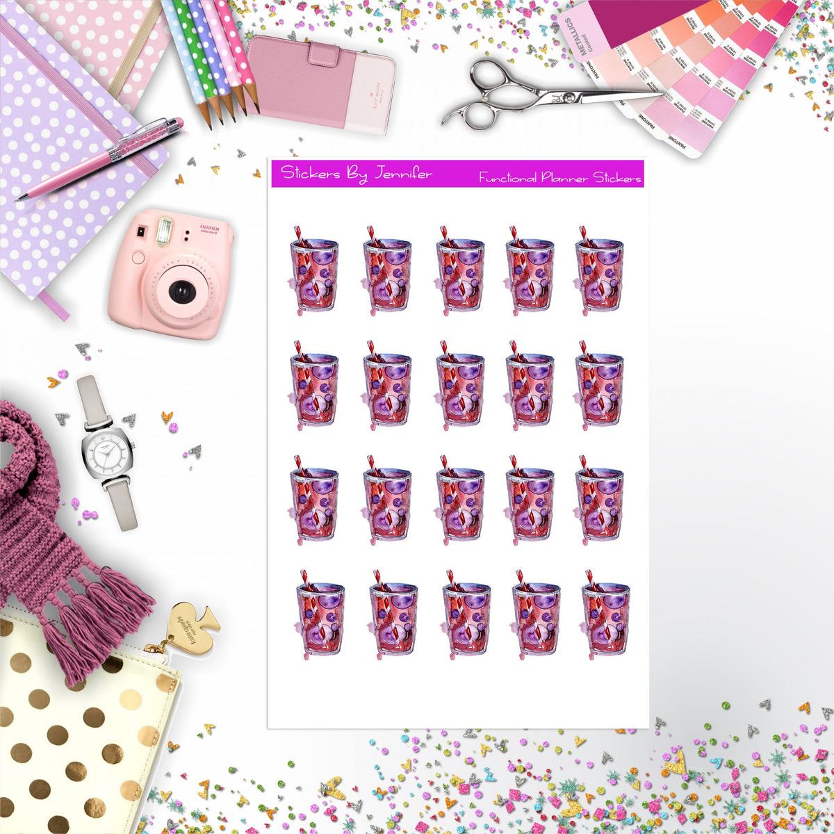 Fruit Tea Drink Stickers, Planner Stickers, Journal Stickers, Functional Planner Stickers, Stationary Stickers