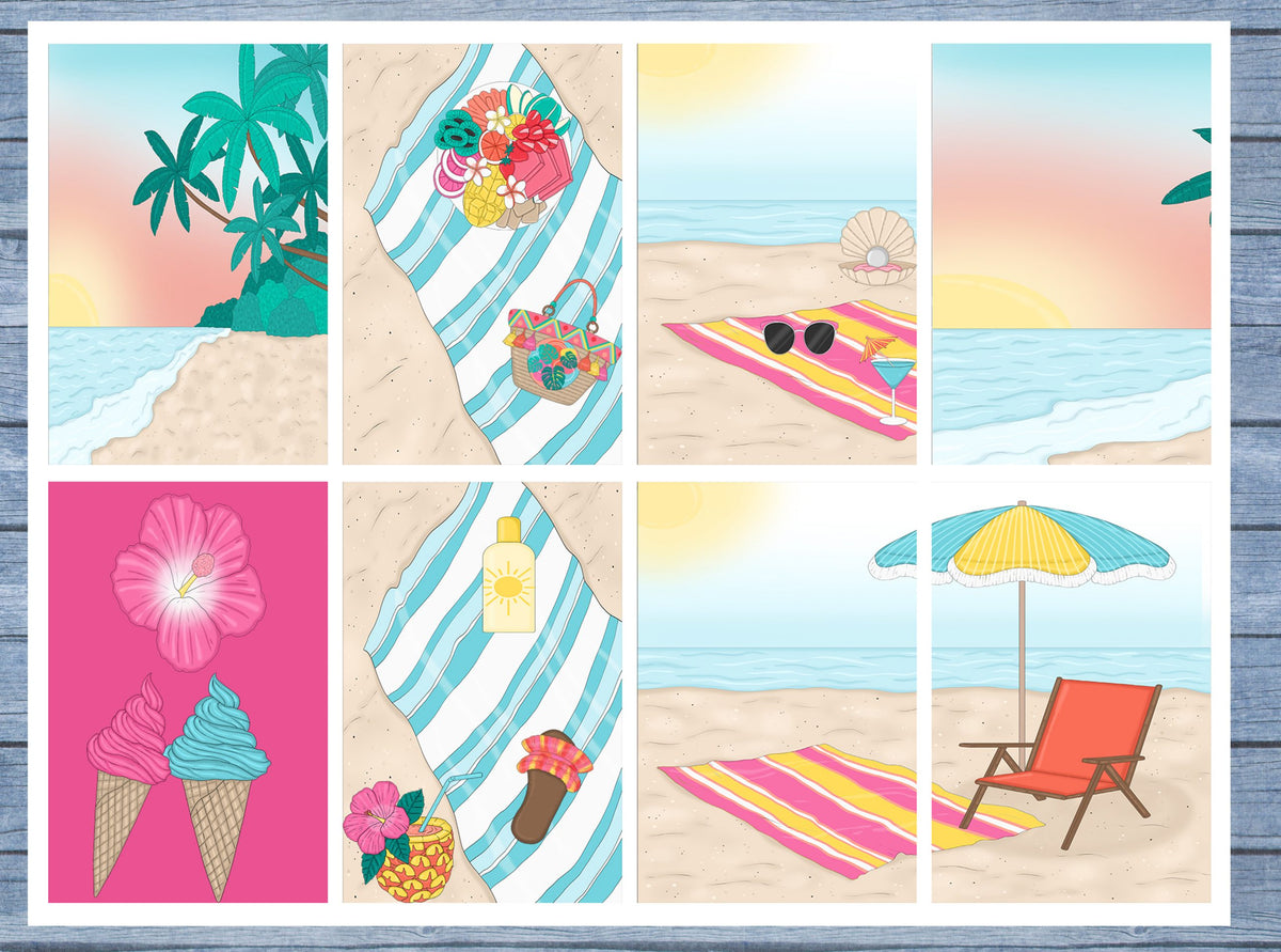 Beach Day Full Box Planner Stickers, Big Happy Planner, Erin Condren, Classic Happy Planner