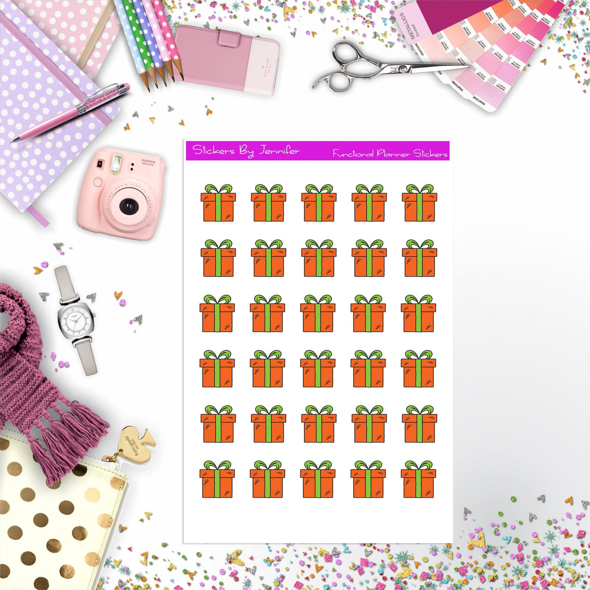 Gift Box Stickers, Planner Stickers, Journal Stickers, Functional Planner Stickers, Stationary Stickers