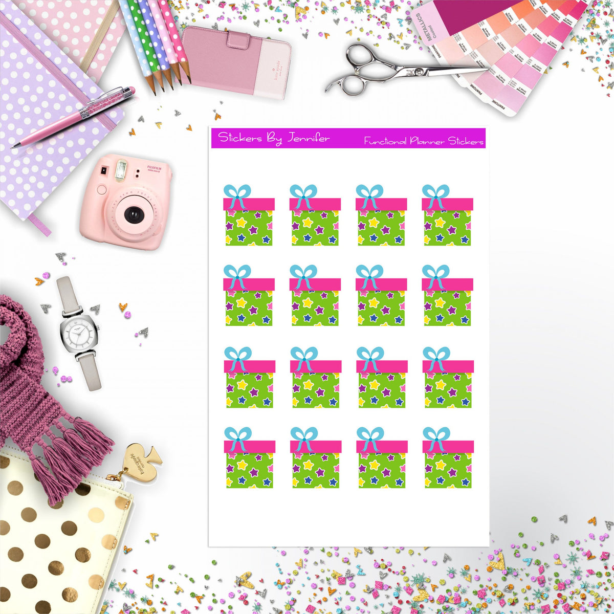 Gift Box Stickers, Planner Stickers, Journal Stickers, Functional Planner Stickers, Stationary Stickers