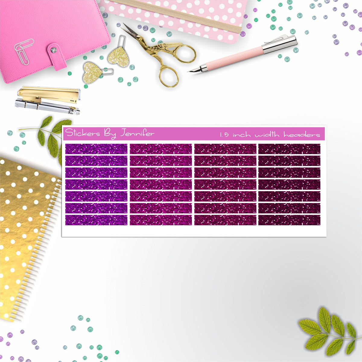 Glitter (Faux) Planner Headers, Planner Stickers, Journal Stickers, Functional Planner Stickers, Stationary Stickers