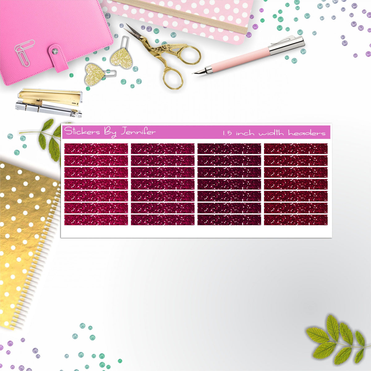 Glitter (Faux) Planner Headers, Planner Stickers, Journal Stickers, Functional Planner Stickers, Stationary Stickers