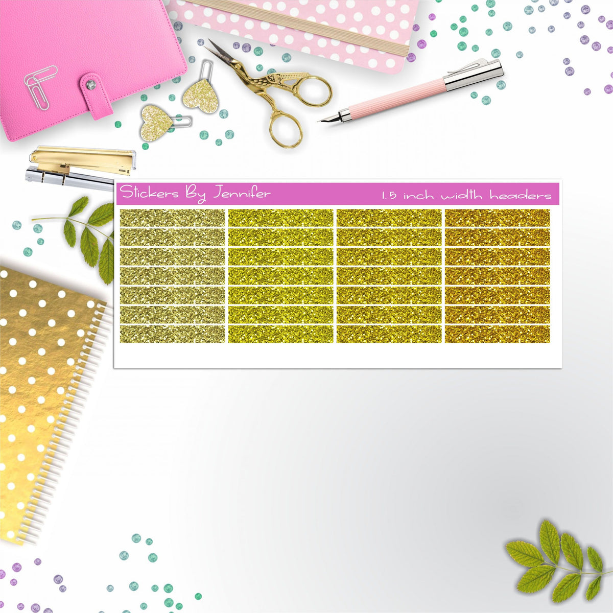 Glitter (Faux) Planner Headers, Planner Stickers, Journal Stickers, Functional Planner Stickers, Stationary Stickers