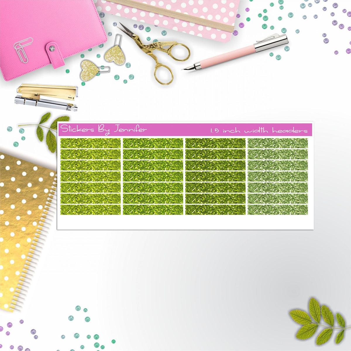 Glitter (Faux) Planner Headers, Planner Stickers, Journal Stickers, Functional Planner Stickers, Stationary Stickers