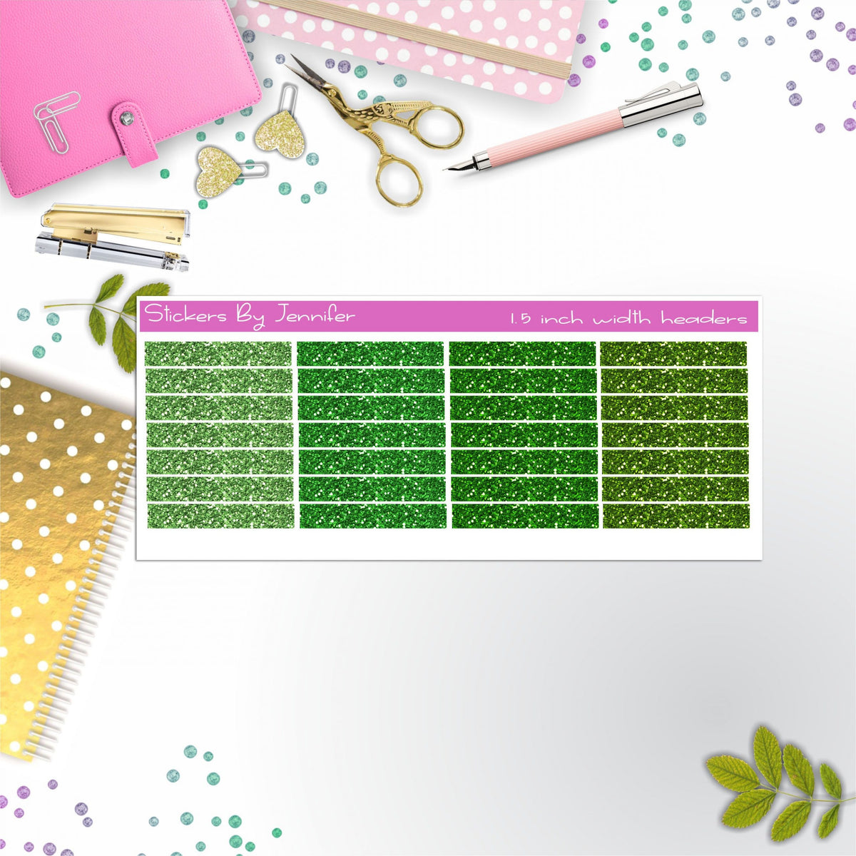 Glitter (Faux) Planner Headers, Planner Stickers, Journal Stickers, Functional Planner Stickers, Stationary Stickers