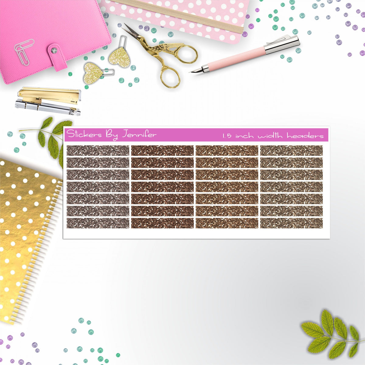 Glitter (Faux) Planner Headers, Planner Stickers, Journal Stickers, Functional Planner Stickers, Stationary Stickers