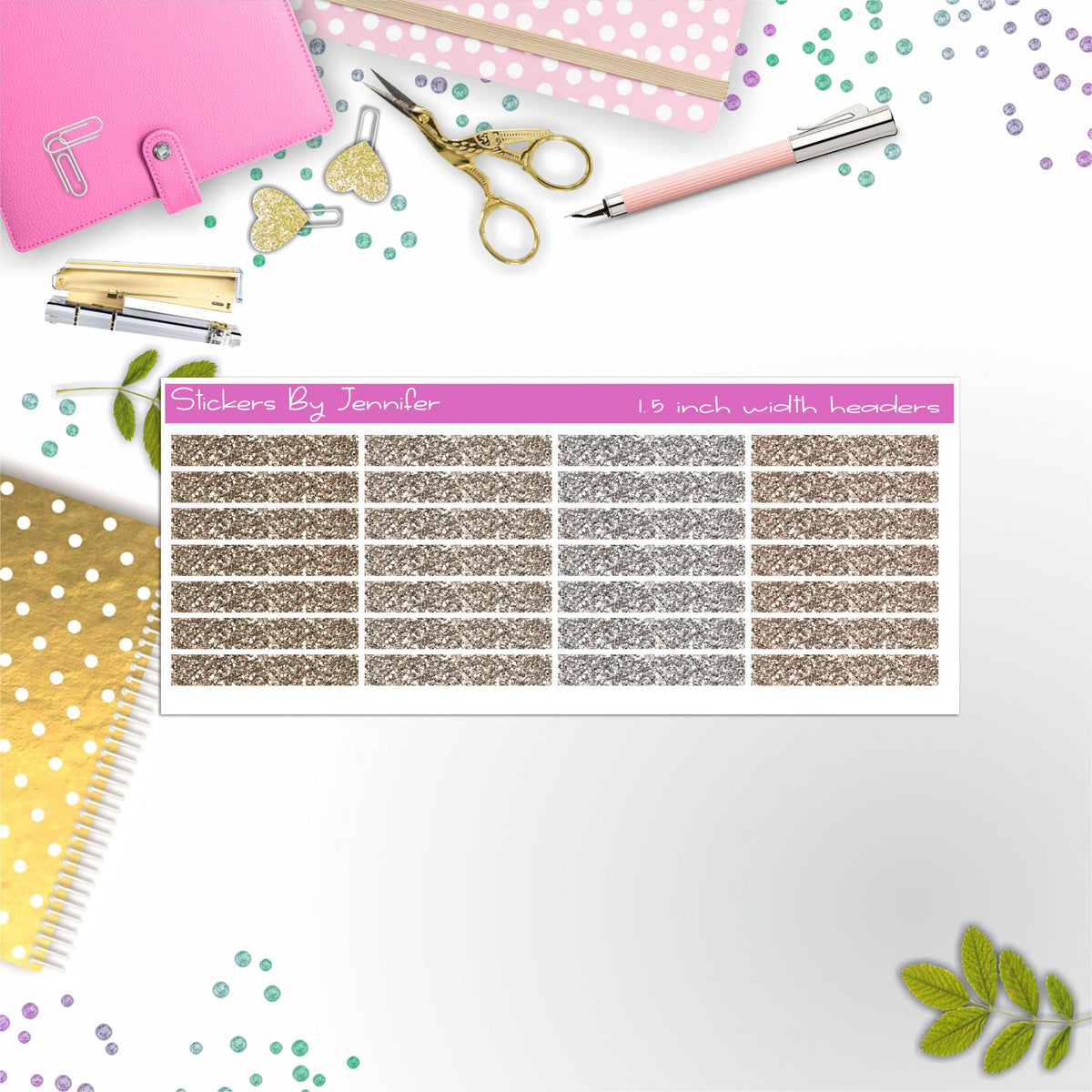 Glitter (Faux) Planner Headers, Planner Stickers, Journal Stickers, Functional Planner Stickers, Stationary Stickers