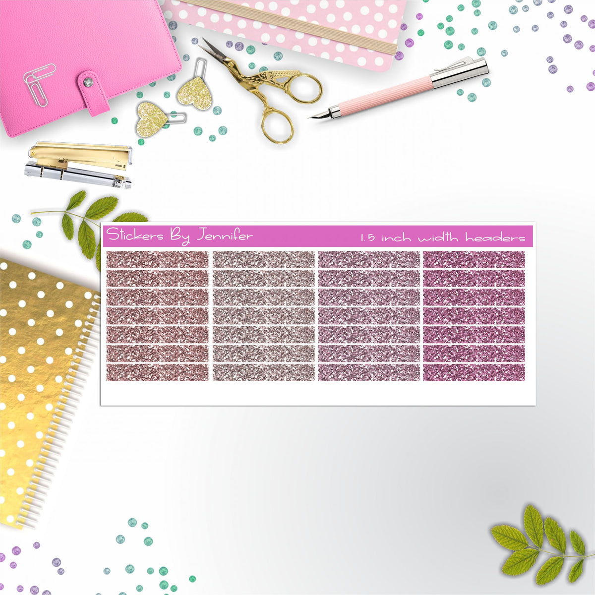 Glitter (Faux) Planner Headers, Planner Stickers, Journal Stickers, Functional Planner Stickers, Stationary Stickers