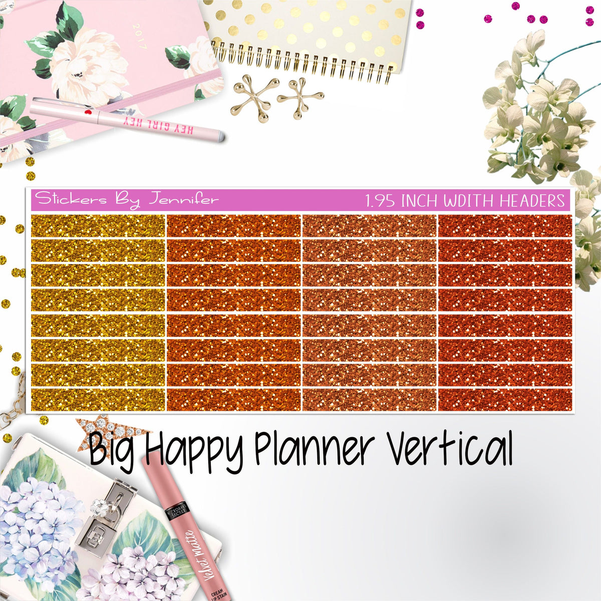 Glitter Headers 1.95 inch Width 012 for Big Happy Planner Vertical Planner Stickers