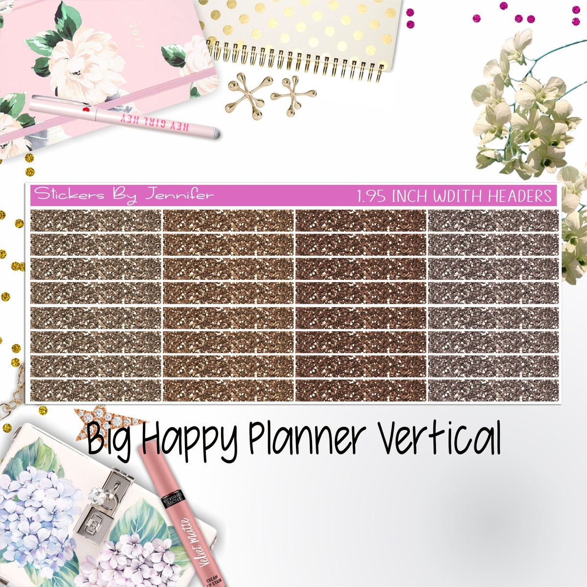 Glitter Headers 1.95 inch Width 024 for Big Happy Planner Vertical Planner Stickers