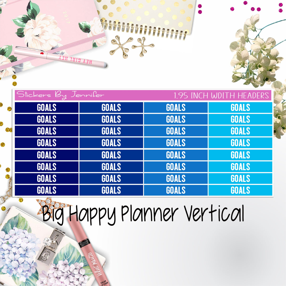 Goals Headers 1.95 inch Width 128 for Big Happy Planner Vertical Planner Stickers