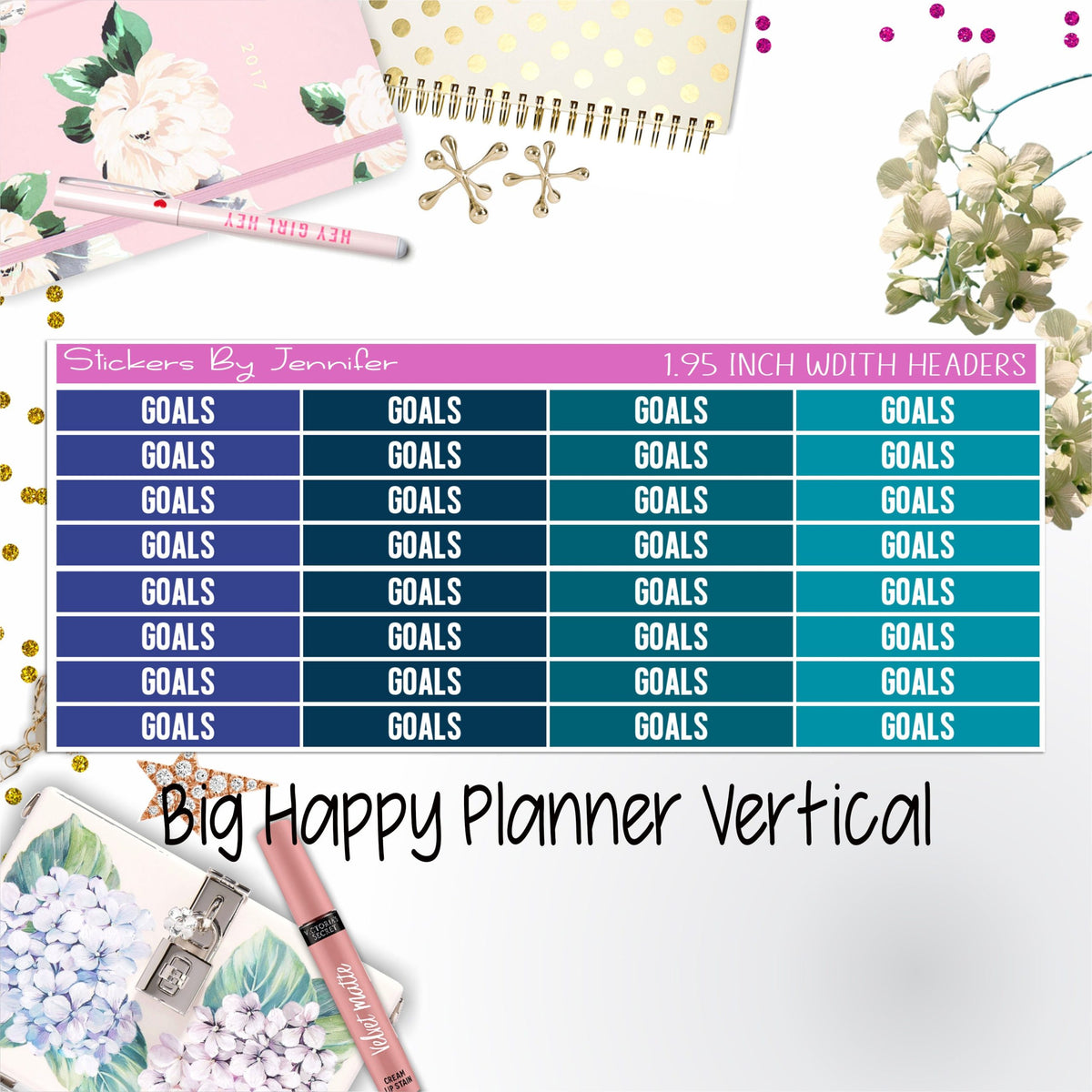 Goals Headers 1.95 inch Width 130 for Big Happy Planner Vertical Planner Stickers