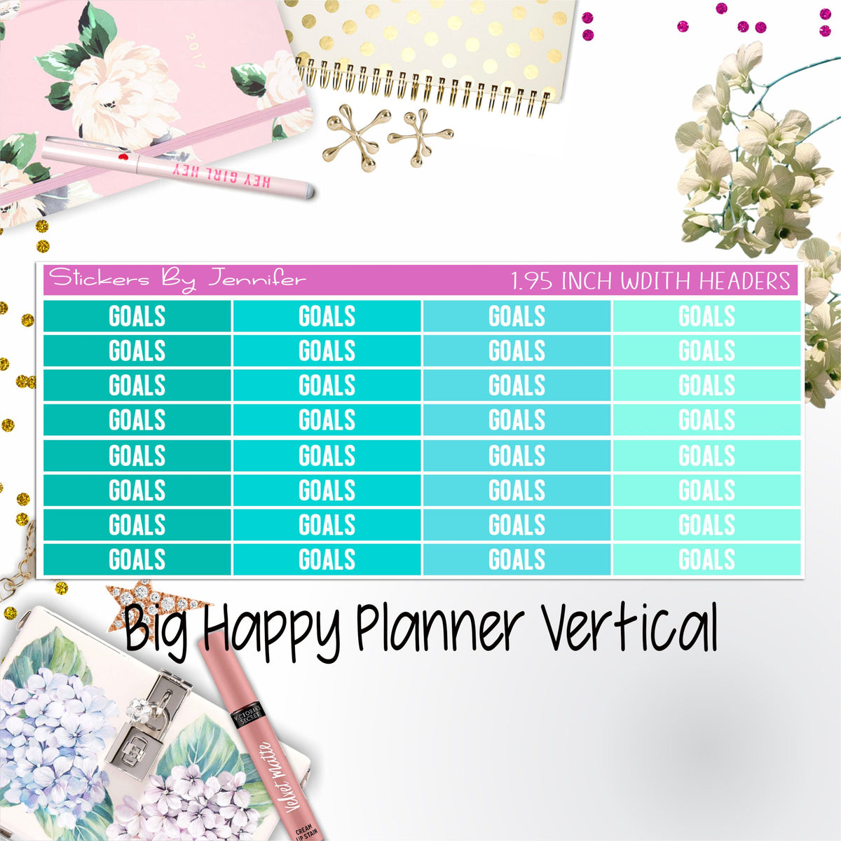 Goals Headers 1.95 inch Width 131 for Big Happy Planner Vertical Planner Stickers